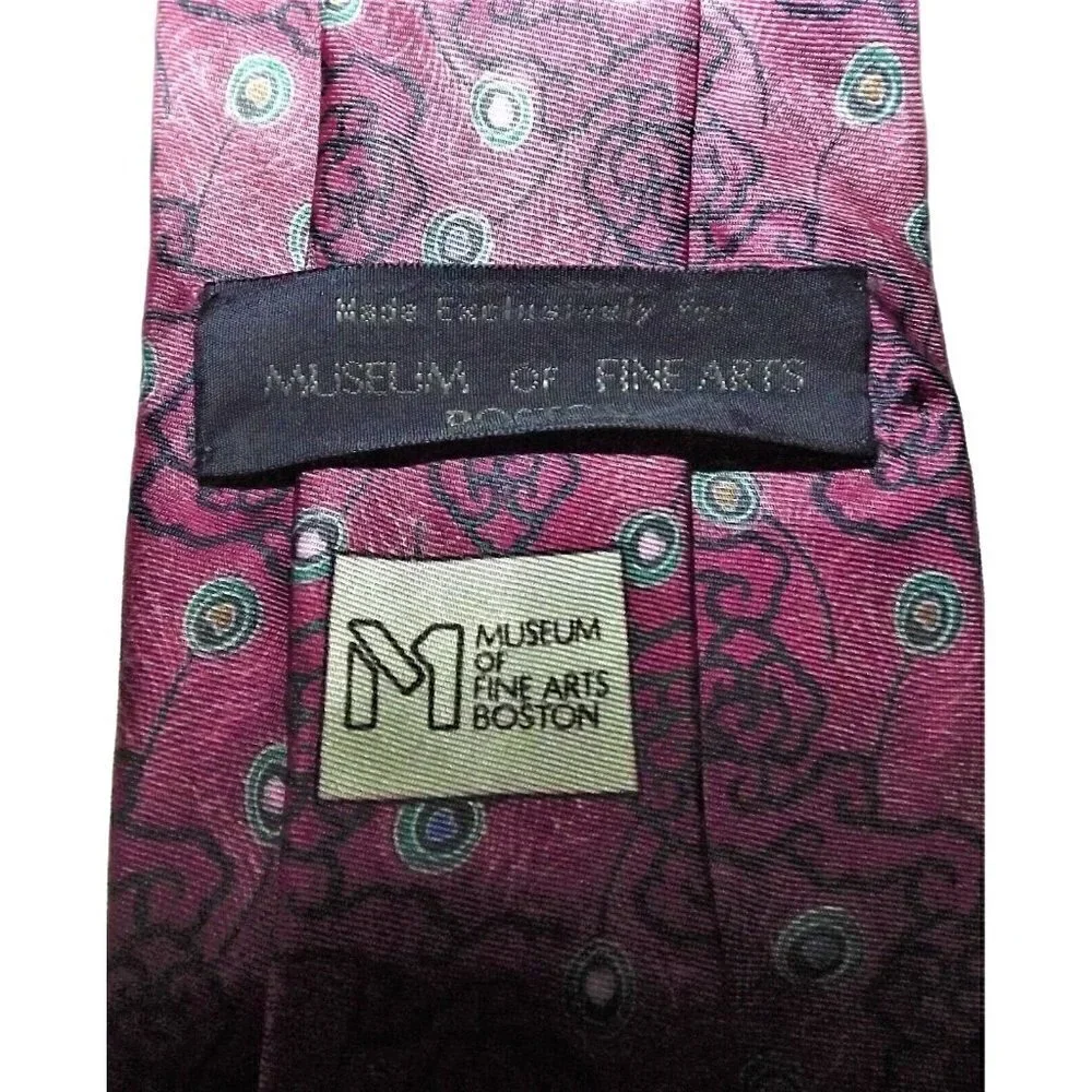 Museum of Fine Arts Boston Men's Silk Tie Burgundy Abstract Print 56 inches